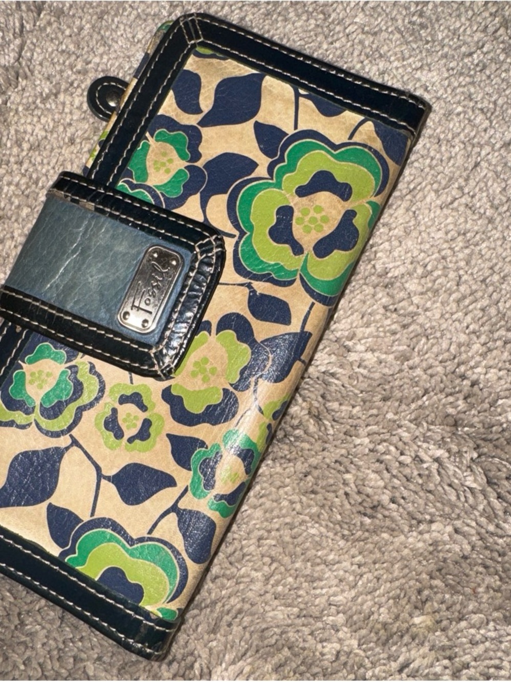 Fossil Floral Wallet Phone Case in Green and Navy